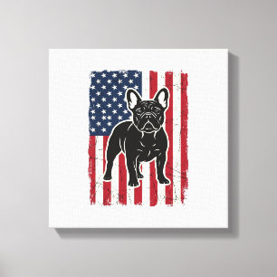 Vintage Patriotische Franse Bulldog Vlag Shirt_1 Canvas Afdruk