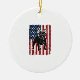 Vintage Patriotische Franse Bulldog Vlag Shirt_1 Keramisch Ornament