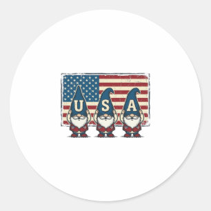 Vintage Patriotische USA Kabouters Witte Shirt Ont Ronde Sticker
