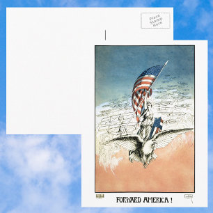 Vintage Patriottisch, Dame, Adelaar met Amerikaans Briefkaart