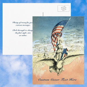 Vintage Patriottisch, Dame, Adelaar met Amerikaans Briefkaart
