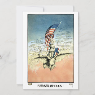 Vintage Patriottisch, Dame, Adelaar met Amerikaans Kaart