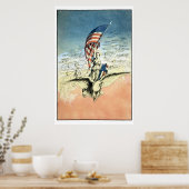 Vintage Patriottisch, Dame, Adelaar met Amerikaans Poster (Keuken)