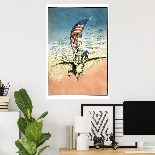 Vintage Patriottisch, Dame, Adelaar met Amerikaans Poster (Thuiskantoor)