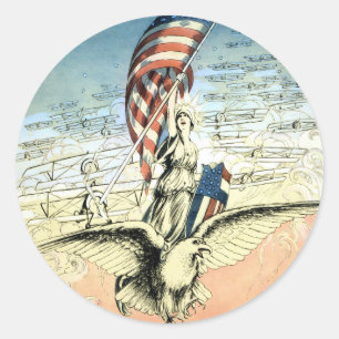 Vintage Patriottisch, Dame, Adelaar met Amerikaans Ronde Sticker