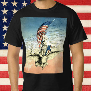 Vintage Patriottisch, Dame, Adelaar met Amerikaans T-shirt