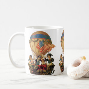 Vintage Patriottisch, Kinderen in een Heet Luchtba Koffiemok