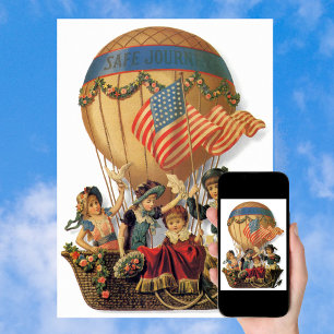 Vintage Patriottisch, Kinderen in een Heet Luchtba Poster