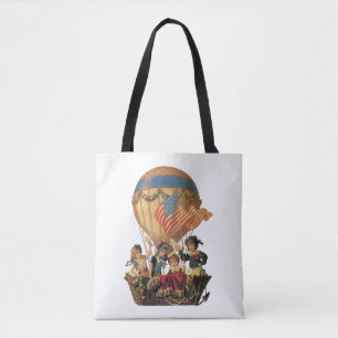Vintage Patriottisch, Kinderen in een Heet Luchtba Tote Bag