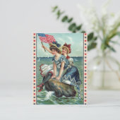 Vintage Patriottisch Strand Vrouwen Ansichtkaart Briefkaart (Staand voorkant)