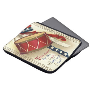 Vintage Patriottisch, Trommels met Muzieknoten Laptop Sleeve