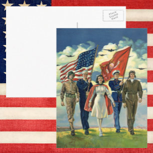 Vintage Patriottisch, Trots Militair Personeel Hel Briefkaart