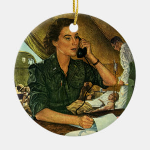 Vintage Patriottisch, Verpleegster op de Telefoon Keramisch Ornament