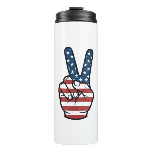 Vintage Patriottisch Vredesteken Hand Vector Desig Thermosbeker (Voorkant)