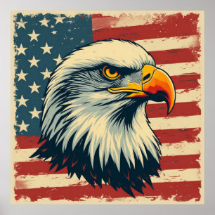 Vintage Patriottische Adelaar Print – USA Vlag