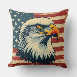 Vintage Patriottische Adelaar Print – USA Vlag Kussen