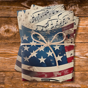 Vintage patriottische Amerikaanse vlag muzieknote Inpakpapier Vel