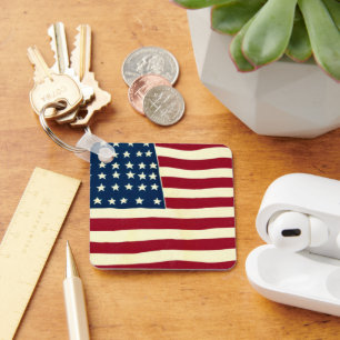Vintage patriottische Amerikaanse vlag, vier juli Sleutelhanger