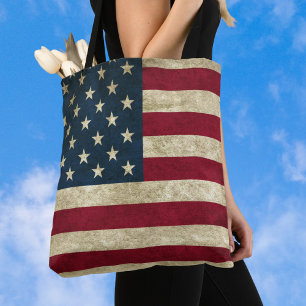 Vintage patriottische Amerikaanse vlag, vier juli Tote Bag