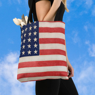 Vintage patriottische Amerikaanse vlag, vier juli Tote Bag