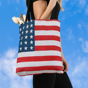Vintage patriottische Amerikaanse vlag, vier juli Tote Bag