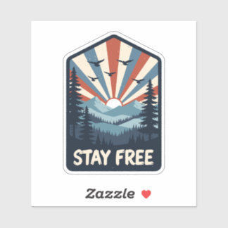 Vintage Patriottische Bergzonsondergang Blijf Vrij Sticker