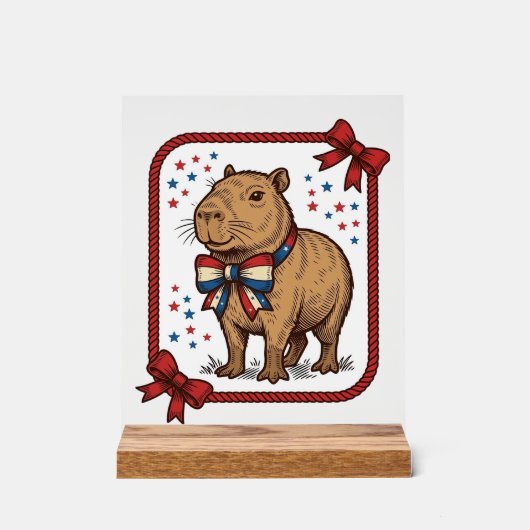 Vintage Patriottische Capybara Vlinderdas Overhemd Acryl Bord (Voorkant)