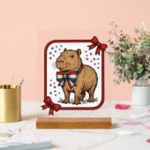 Vintage Patriottische Capybara Vlinderdas Overhemd Acryl Bord (Huwelijk)