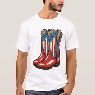 Vintage Patriottische Cowgirl Laarzen Western Shir T-shirt