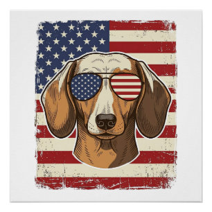 Vintage Patriottische Dachshund Vlag Zonnebril Vec Perfect Poster