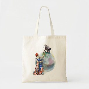 Vintage patriottische dame vrijheid magazinecoverk tote bag