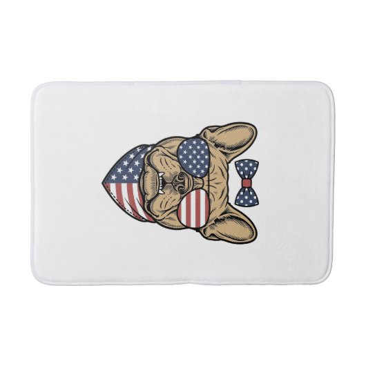Vintage Patriottische Franse Bulldog Vector Kunst_ Badmat (Voorkant)