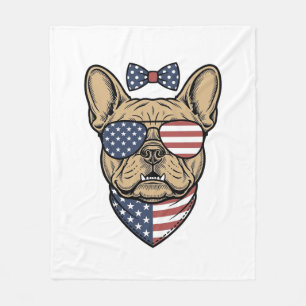 Vintage Patriottische Franse Bulldog Vector Kunst_ Fleece Deken