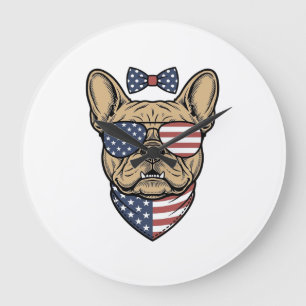 Vintage Patriottische Franse Bulldog Vector Kunst_ Grote Klok
