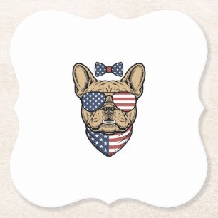 Vintage Patriottische Franse Bulldog Vector Kunst_ Kartonnen Onderzetters