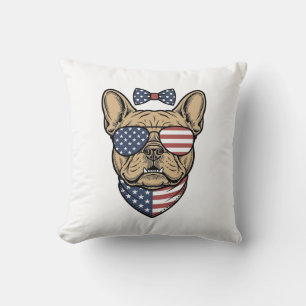 Vintage Patriottische Franse Bulldog Vector Kunst_ Kussen