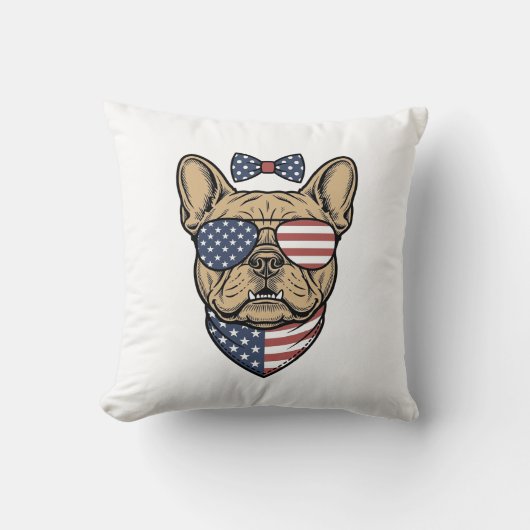 Vintage Patriottische Franse Bulldog Vector Kunst_ Kussen (Voorkant)