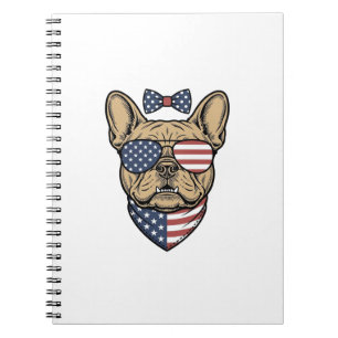Vintage Patriottische Franse Bulldog Vector Kunst_ Notitieboek