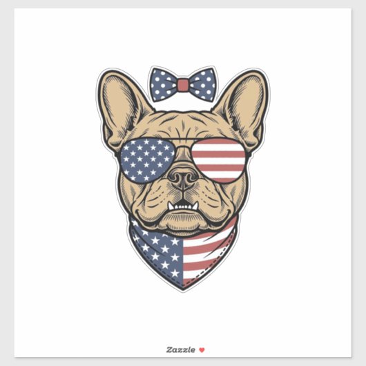 Vintage Patriottische Franse Bulldog Vector Kunst_ Sticker (Vel)