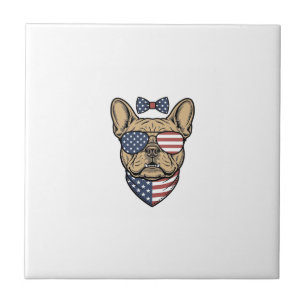 Vintage Patriottische Franse Bulldog Vector Kunst_ Tegeltje