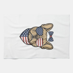 Vintage Patriottische Franse Bulldog Vector Kunst_ Theedoek