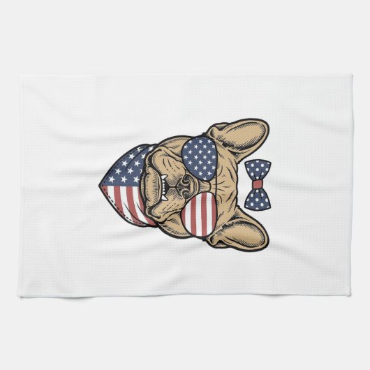Vintage Patriottische Franse Bulldog Vector Kunst_ Theedoek (Horizontaal)