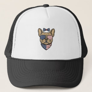 Vintage Patriottische Franse Bulldog Vector Kunst_ Trucker Pet