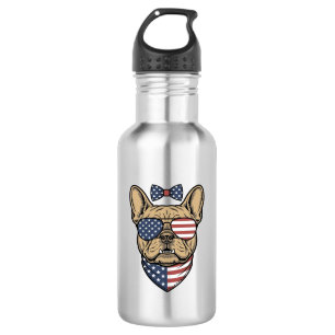Vintage Patriottische Franse Bulldog Vector Kunst_ Waterfles