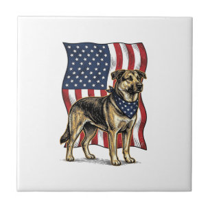 Vintage Patriottische Hond Vlag Vector T-shirt Ont Tegeltje