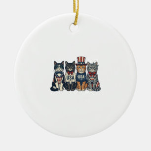 Vintage Patriottische Katten USA Shirt Ontwerp_1 Keramisch Ornament