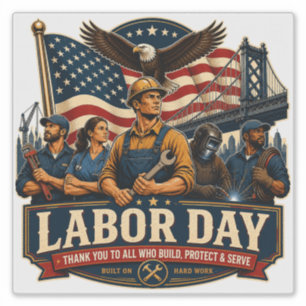 Vintage Patriottische Labor Day Adelaar Werkersvel Sticker