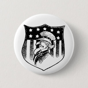 Vintage Patriottische Oom Sam en Amerikaanse Vlag Ronde Button 5,7 Cm