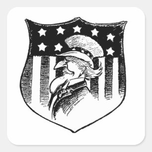 Vintage Patriottische Oom Sam en Amerikaanse Vlag Vierkante Sticker