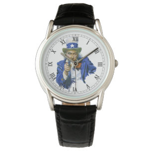 Vintage Patriottische Oom Sam met Sterrenhoed en G Horloge